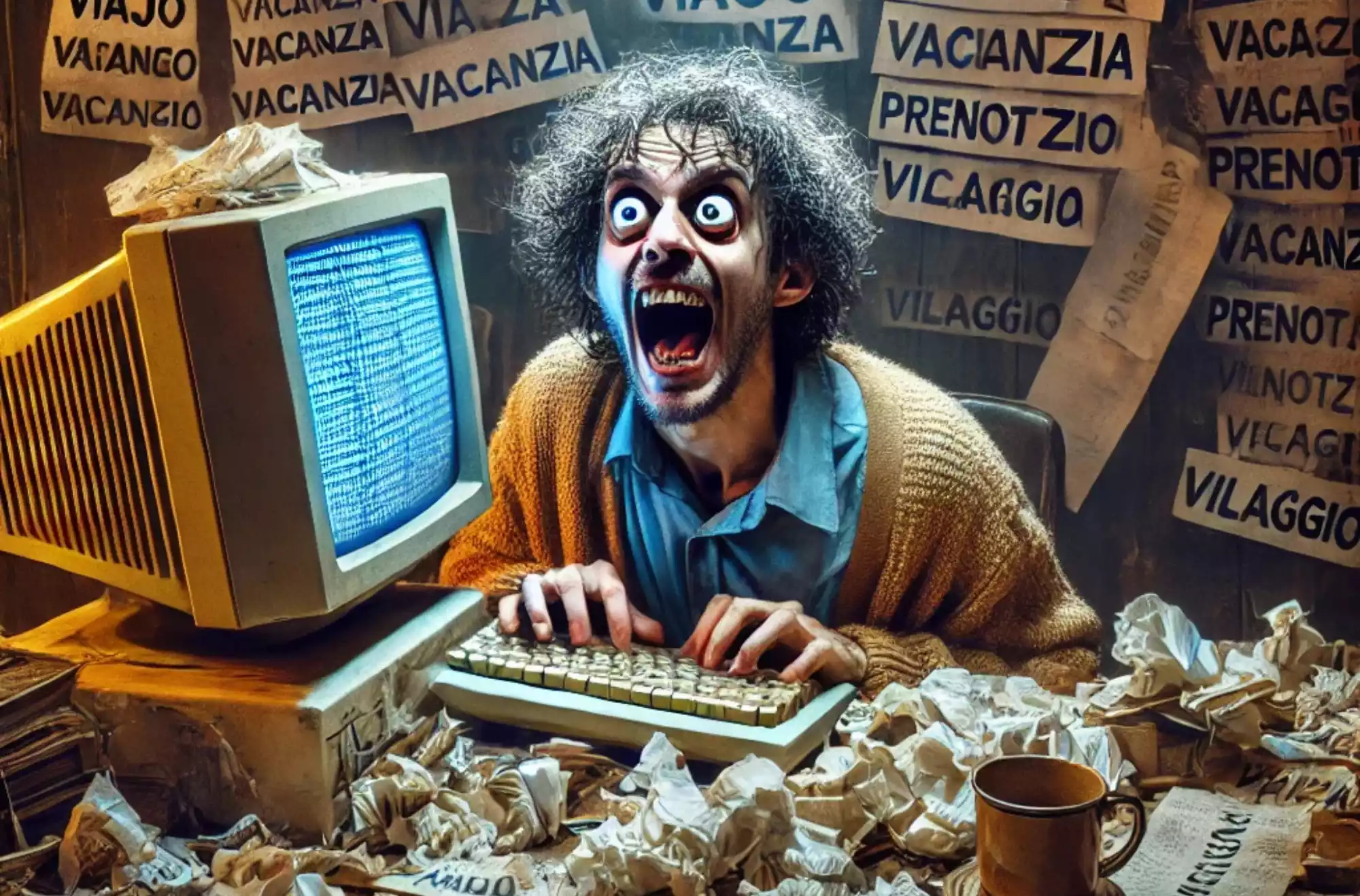 Utente che digita su pc un nome di destinazione turistica con un refuso,