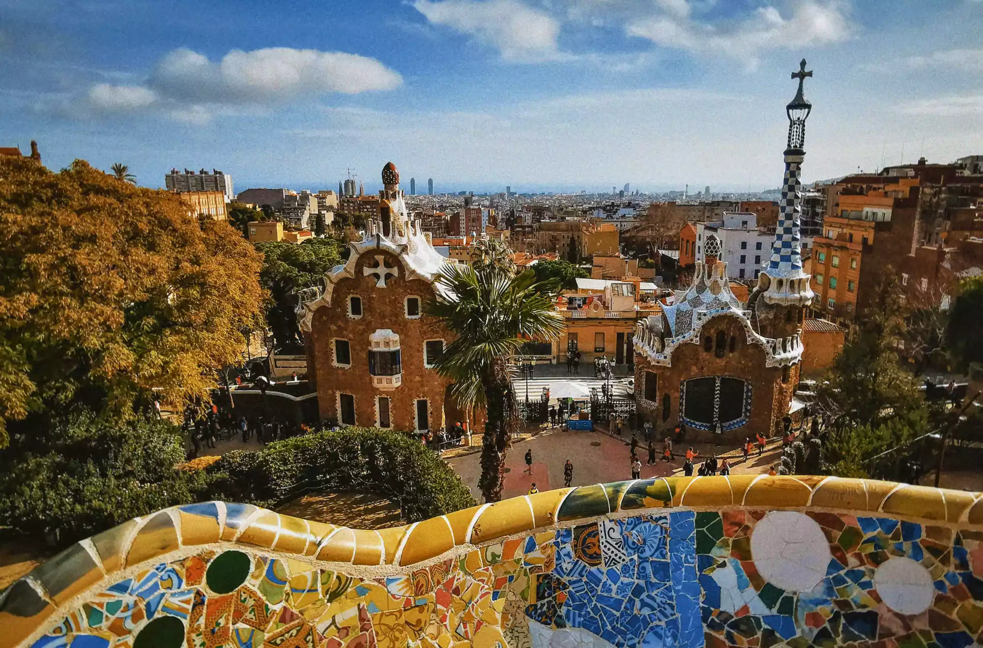 Parc Güell a Barcellona, vista dalla terrazza