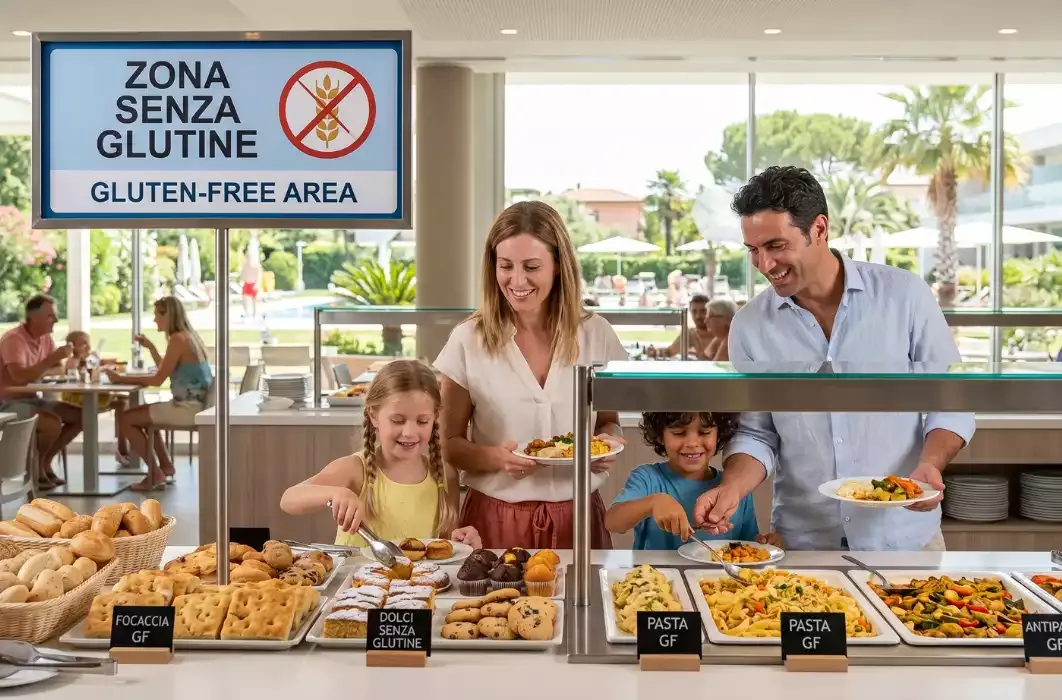 Buffet con prodotti senza glutine in villaggio turistico