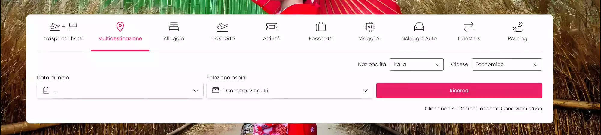Interfaccia GB World per la selezione di destinazioni multiple e la creazione di un itinerario personalizzato